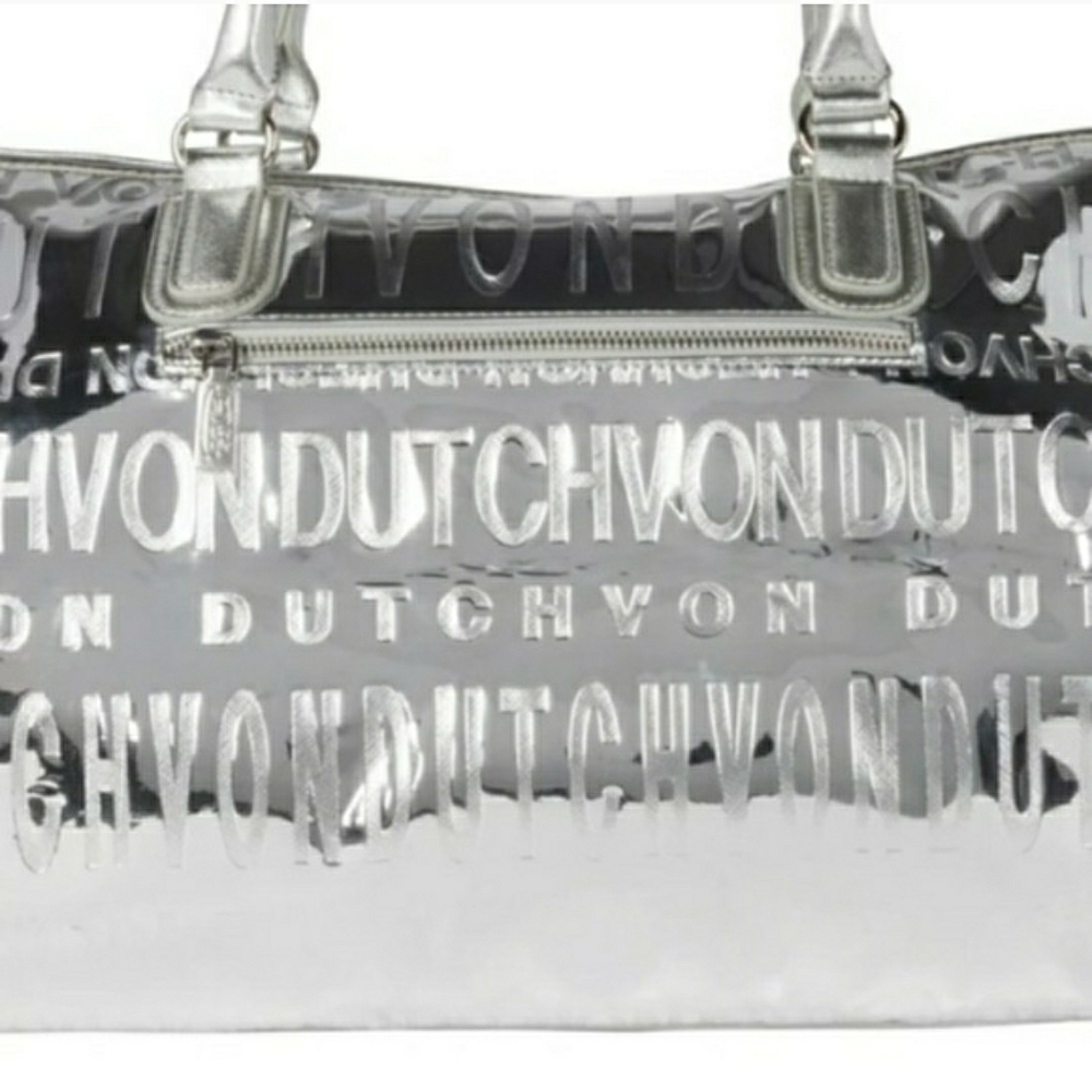 NWT! Von Dutch Metallic Silver Mirrored Weekender Gym Duffel Bag (Retail $379) - Picture 6 of 15